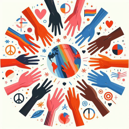 International Day of Peace. Vector illustration of hands and planet Earth.のイラスト素材