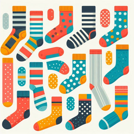 Set of colorful socks. Vector illustration in flat style. Colorful socks collectionのイラスト素材