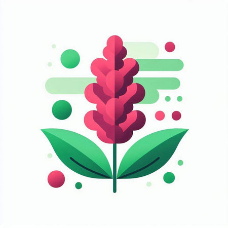 Flower icon with green leaves on white background. Vector illustration.のイラスト素材