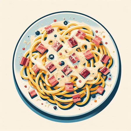 Illustration of a bowl of pasta with cream sauce and cranberriesのイラスト素材