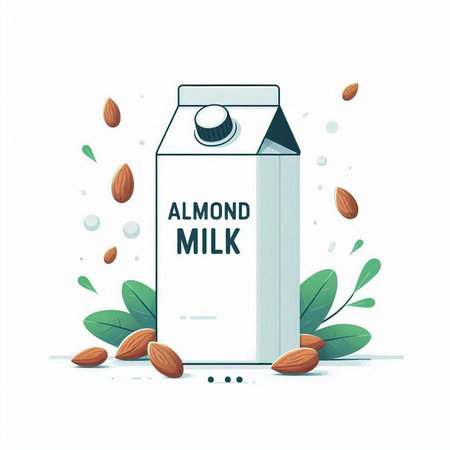 Almond milk with nuts. Vector illustration in flat cartoon style.のイラスト素材