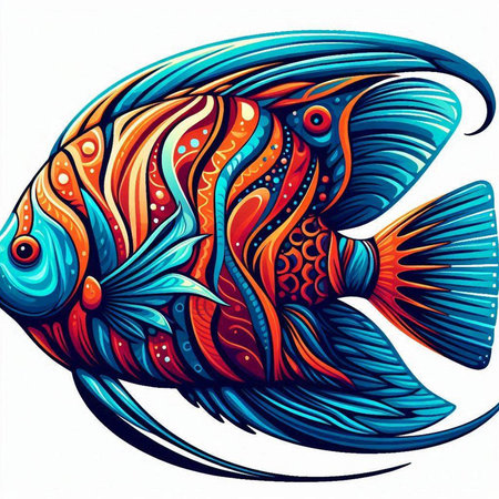 Colorful fish on a white background. Hand-drawn illustration.のイラスト素材