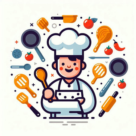 Chef cooking. Cooking concept. Vector illustration in flat style.のイラスト素材