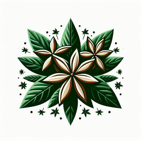 Illustration of a flower on a white background with green leaves.のイラスト素材