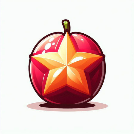 Red apple with a star on a white background. Vector illustration.のイラスト素材