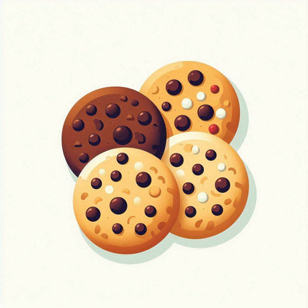 Illustration of a set of chocolate chip cookies on a white backgroundのイラスト素材
