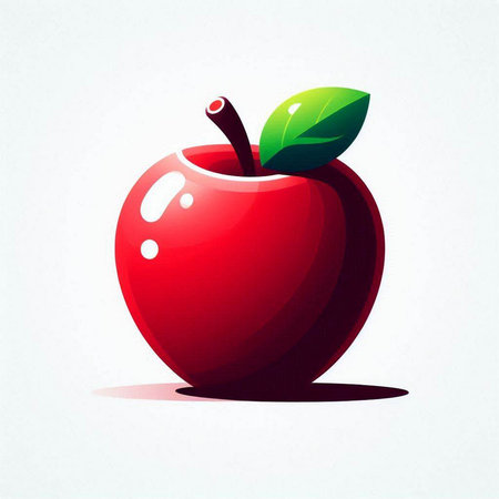 Red apple with green leaves on a white background. Vector illustration.のイラスト素材