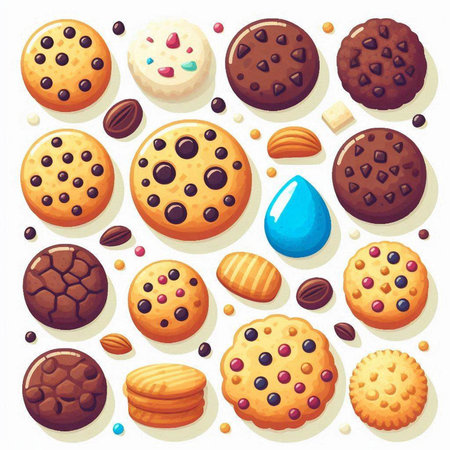 Chocolate cookies and cookies icons set. Vector illustration in cartoon styleのイラスト素材