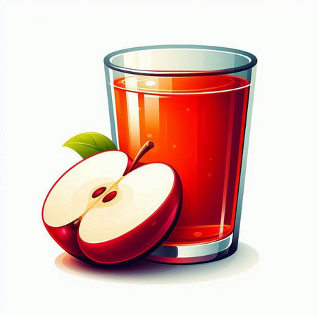 Glass of apple juice with red apple on white background. Vector illustration.のイラスト素材