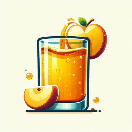 Orange juice in a glass with slices of apple. Vector illustration.のイラスト素材