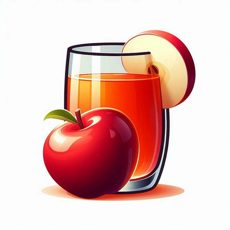 Glass of apple juice and apple on white background. Vector illustration.のイラスト素材