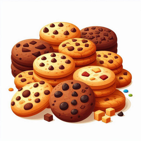 Chocolate chip cookies isolated on white background. Vector cartoon illustration.のイラスト素材