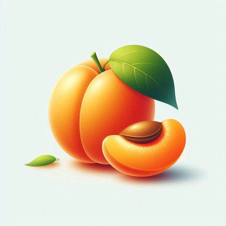 Apricot fruit and leaves on a light background. Vector illustration.のイラスト素材