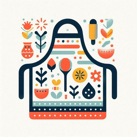 Kitchen apron with floral pattern. Hand drawn vector illustration.のイラスト素材