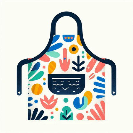Kitchen apron with colorful pattern on white background. Vector illustration.のイラスト素材