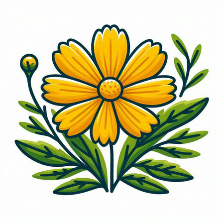 Cartoon daisy flower icon. Vector illustration isolated on white background.のイラスト素材
