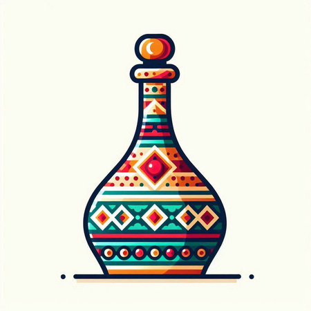 Vector illustration of bottle with ethnic ornament. Hand drawn doodle style.のイラスト素材