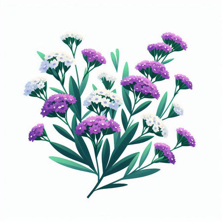Beautiful purple flowers isolated on white background. Vector hand drawn illustration.のイラスト素材
