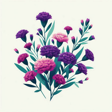 Bouquet of lilac and purple flowers. Vector illustration.のイラスト素材