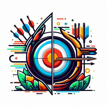 Archery target with arrows and arrows. Colorful vector illustration.のイラスト素材