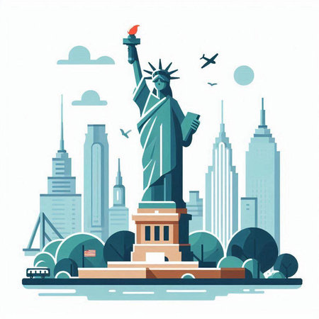 Statue of Liberty in New York City. Vector illustration in flat styleのイラスト素材