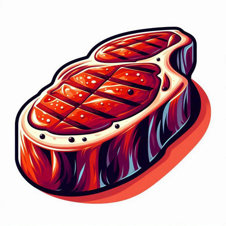 Illustration of a piece of steaks in the shape of a heartのイラスト素材