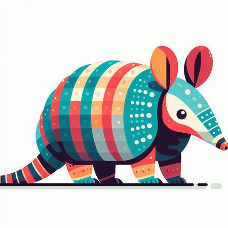 Cute colorful cartoon armadillo isolated on white background. Vector illustration.のイラスト素材
