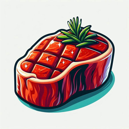 Illustration of a piece of meat with a sprig of rosemaryのイラスト素材