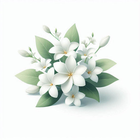 Bouquet of white flowers with green leaves. Vector illustration.のイラスト素材