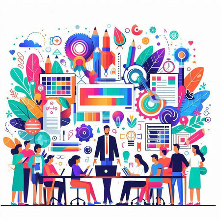 Business people working together in the office. Vector illustration in a flat styleのイラスト素材