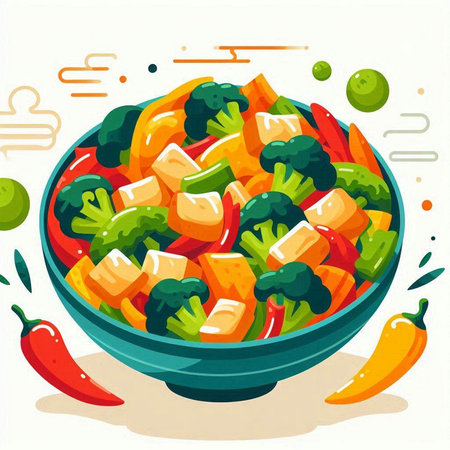 Vegetable salad in a bowl. Vector illustration in flat style.のイラスト素材