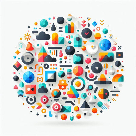 Colorful abstract geometric composition with circles and dots. Vector illustration.のイラスト素材