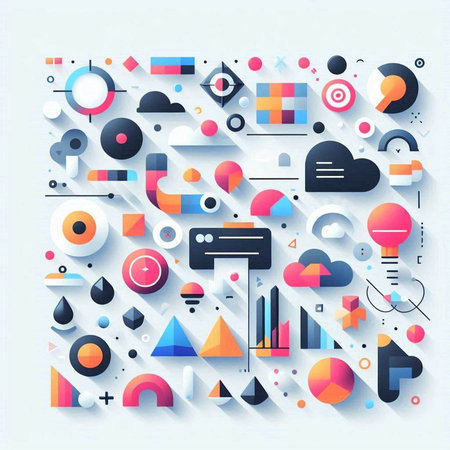 Abstract geometric background with 3d shapes and elements. Vector illustration.のイラスト素材