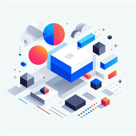 Abstract geometric background with 3d isometric elements. Vector illustration.のイラスト素材