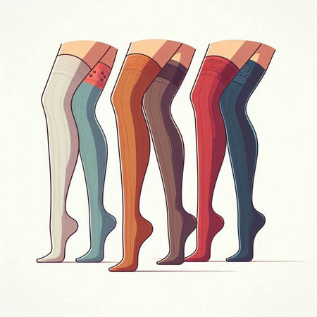 Vector illustration of a collection of women's legs in different colors.のイラスト素材
