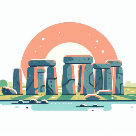 Stonehenge flat style vector illustration. Stonehenge is one of the most famous monuments in the world.のイラスト素材