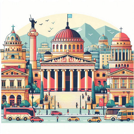 St. Petersburg, Russia. Cityscape with buildings and street. Vector illustration.のイラスト素材