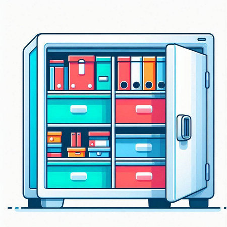 Bookshelf with books and items. Vector illustration in flat styleのイラスト素材