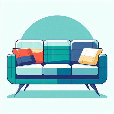 Comfortable sofa with pillows and plaid. Vector illustration.のイラスト素材