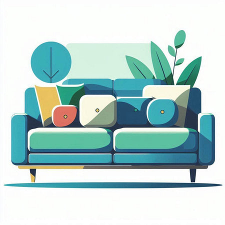 Sofa with cushions in flat style. Vector illustration.のイラスト素材