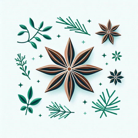 Christmas card with star anise and twigs. Vector illustration.のイラスト素材