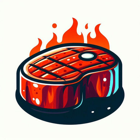 Steak on fire. Vector illustration isolated on a white background.のイラスト素材