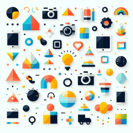 Flat design modern vector illustration concept of colorful geometric shapes and objectsのイラスト素材