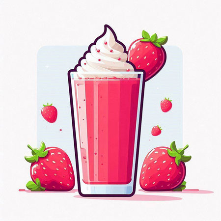 Strawberry milkshake in a glass. Vector illustration.のイラスト素材