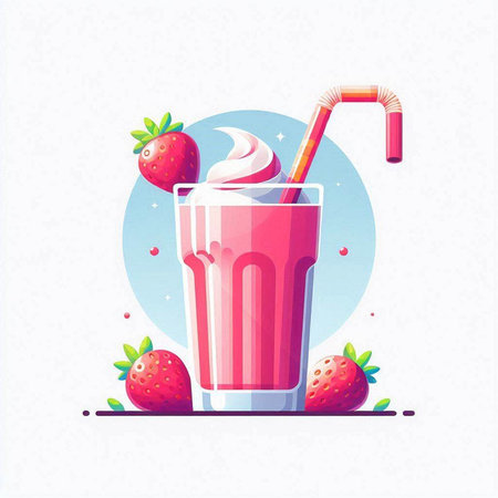 Strawberry milkshake in a glass. Vector illustration.のイラスト素材