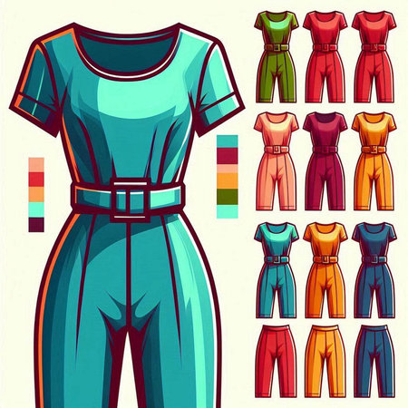 Set of colorful women's clothes. Vector illustration in cartoon style.のイラスト素材