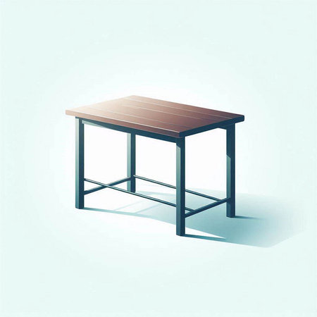 Illustration of a wooden table with shadow on a light blue backgroundのイラスト素材