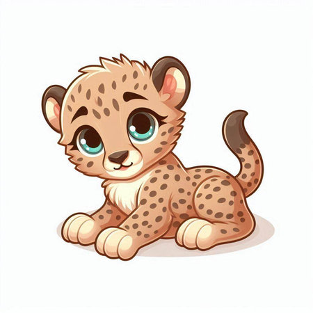 Cute baby cheetah cartoon character sitting on white background.のイラスト素材