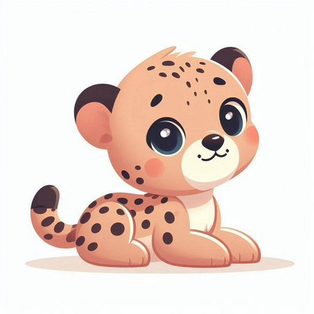 Cute cartoon baby cheetah. Vector illustration isolated on white background.のイラスト素材