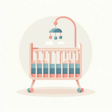 Illustration of baby room with crib and shower. Vector illustration.のイラスト素材